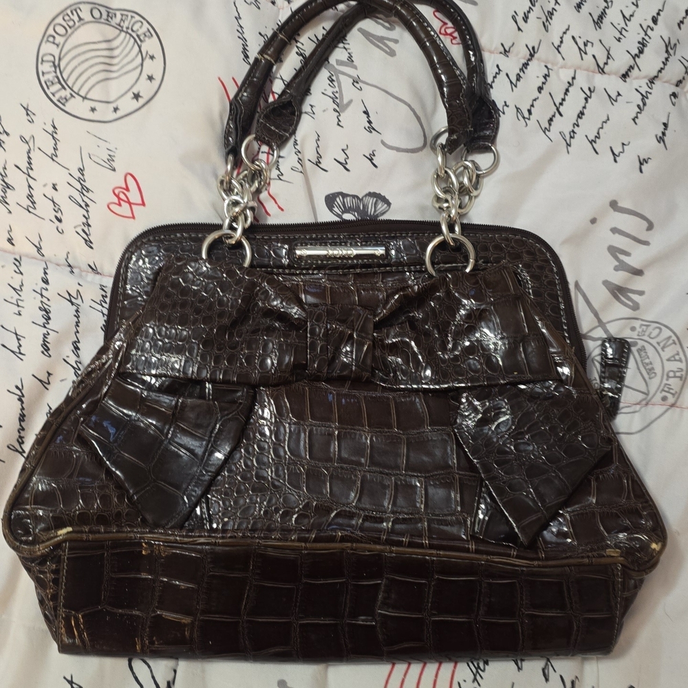 Sophisticated Brown Crocodile Embossed Satchel